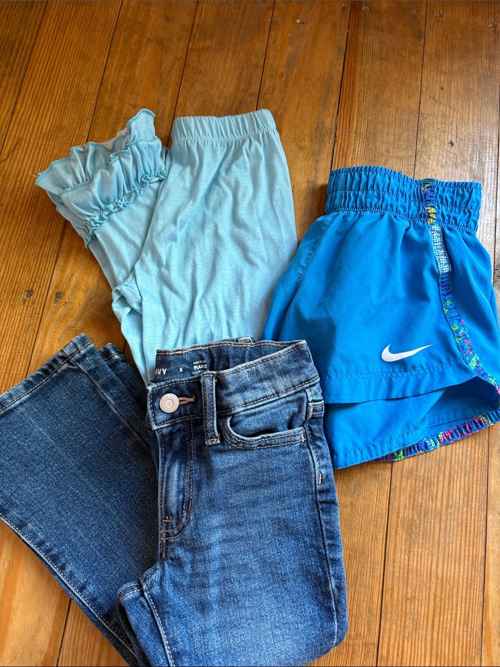 Nike Girls' Blue Athletic Shorts, blue ruffle pants! & jean cuddle
